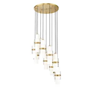 Cayden 24 in. 11-Light Modern Gold Round Chandelier with Clear Plus Etched Opal Glass Shades