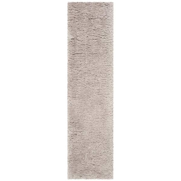 Flokati Shag 2 ft. x 10 ft. Silver Solid Runner Rug