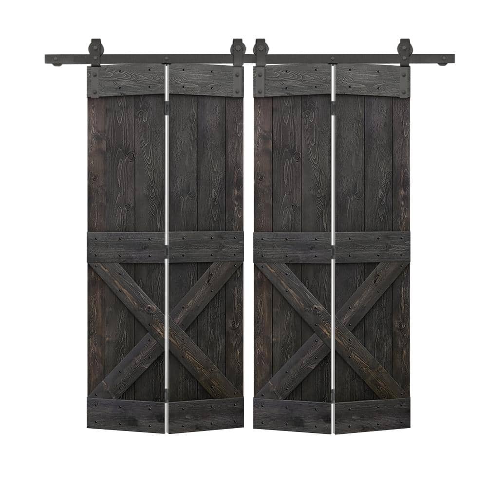 44 in. x 80 in. Mini X Series Solid Core Charcoal Black Stained DIY Wood Double Bi-Fold Doors with Sliding Hardware Kit price history on PriceWatchPro