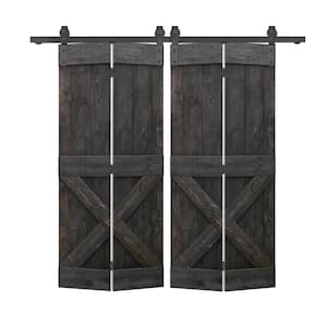 64 in. x 84 in. Mini X Pre Assembled Black Stained Wood Double Solid Core Bi-Fold Barn Doors with Sliding Hardware Kit