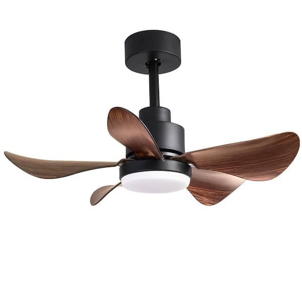 28 in. Indoor Walnut Black Housing Ceiling Fan with Dimmable LED Light and Remote Control for Bedroom, Living Room