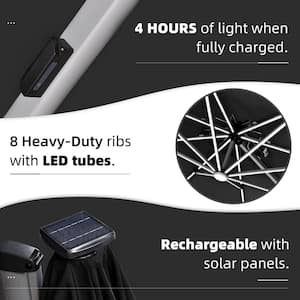 11 ft. Octagon Solar powered LED Patio Umbrella Outdoor Round Large Cantilever Umbrella Heavy Duty Sun Umbrella in Black