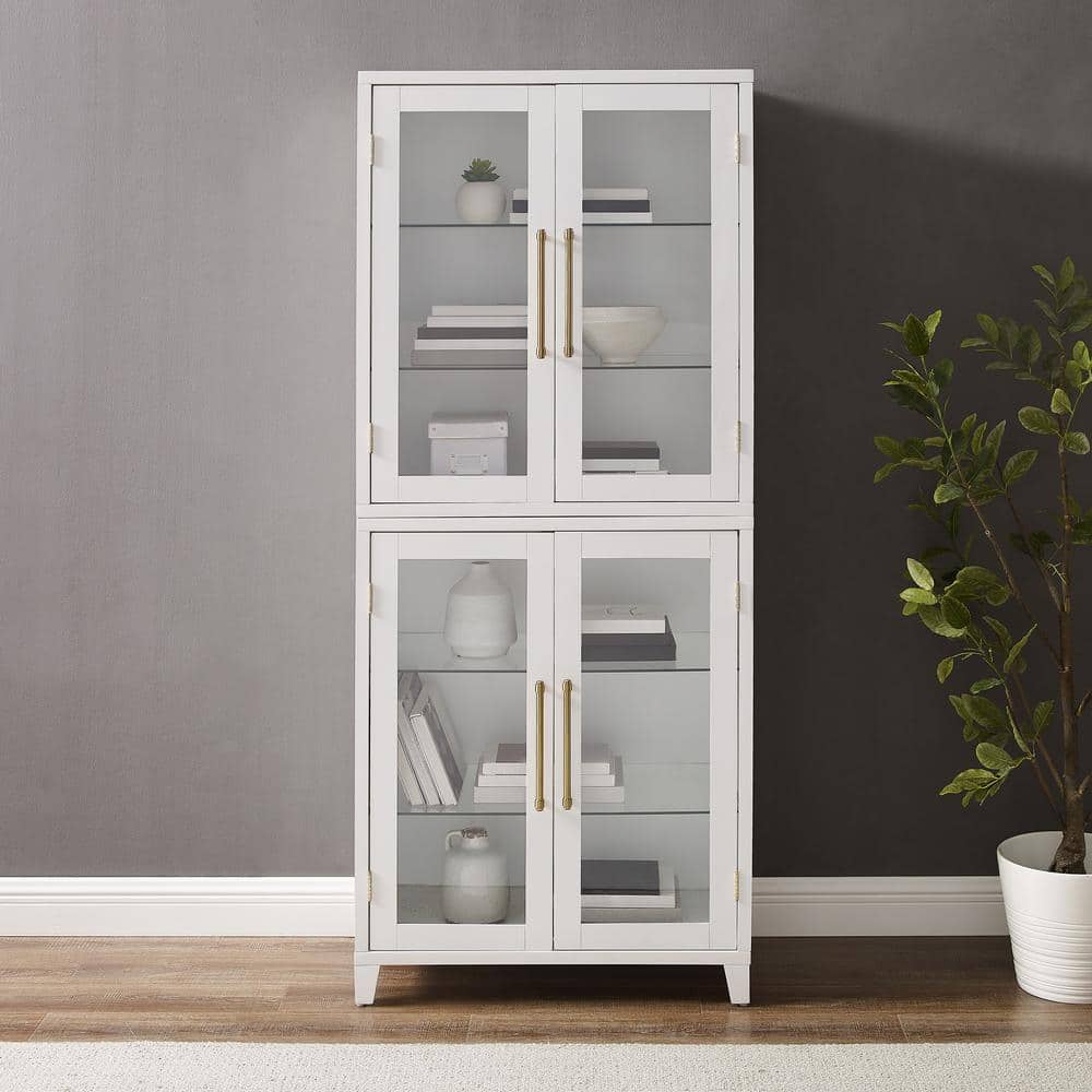White Recessed Panel Glass Door Kitchen Pantry Cabinet