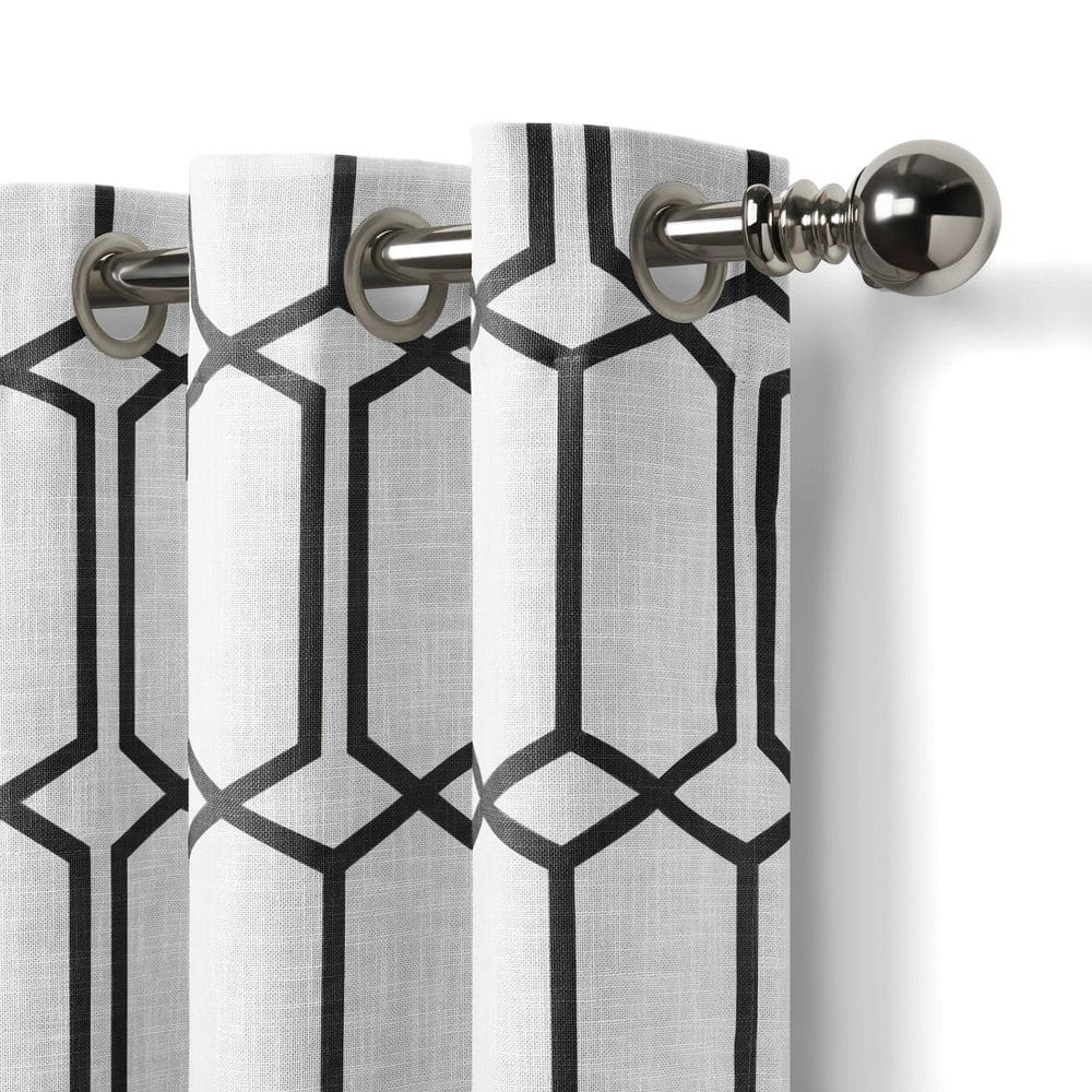 Kaiden Black Geometric Room Darkening Linen Blend Curtains
