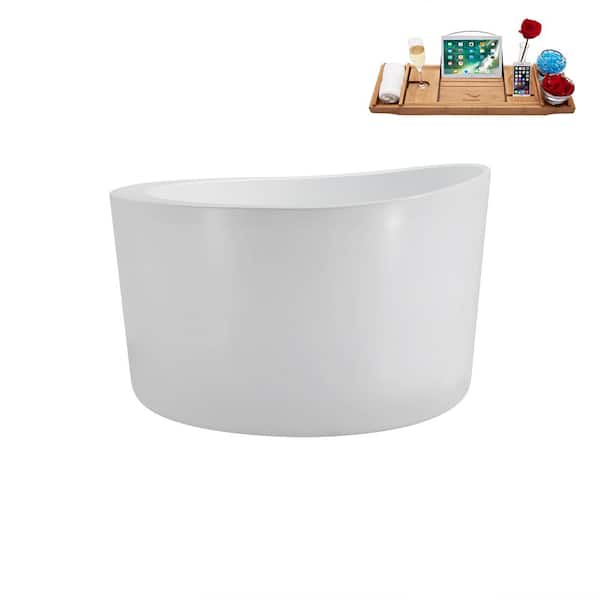 43 in. Acrylic Flatbottom Non-Whirlpool Bathtub in Glossy White with Glossy White Drain and Tray