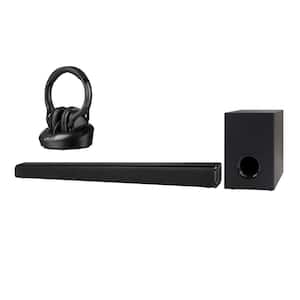 Sound Bundle - 37 in. Bluetooth Sound Bar with Wireless Subwoofer and RF Wireless Radio Frequency Headphones