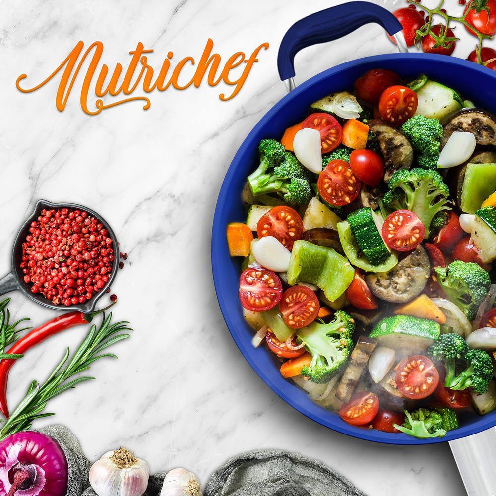 NutriChef 14" Blue Nonstick Aluminum Fry Pan with Ceramic Coating