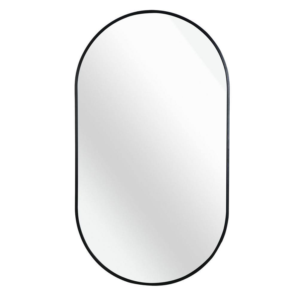 Anky 20 in. W x 28 in. H Oval Pill Shape Aluminum Alloy Bathroom Vanity Wall Mirror Horizontal and Vertical in Black price history on PriceWatchPro