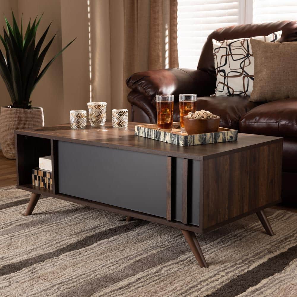 Naoki Two-Tone Grey and Walnut Wood Coffee Table with Storage