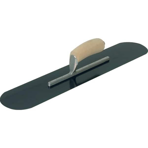 22 in. x 4-1/2 in. Fully Rounded Exposed Rivet Blue Steel Trowel - Wood Handle