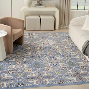 Allur Light Blue 7 ft. x 10 ft. Abstract Medallion Transitional Area Rug