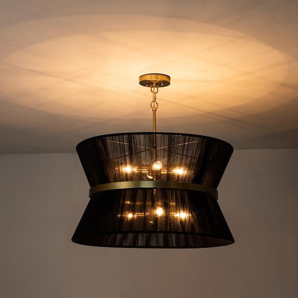 Elizabeth 8-Light Black Hand-Wrapped Rope Cone Pendant Light