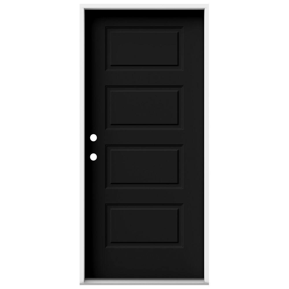 JELDWEN 36 in. x 80 in. 4 Panel Equal RightHand/Inswing Black Steel Prehung Front Door
