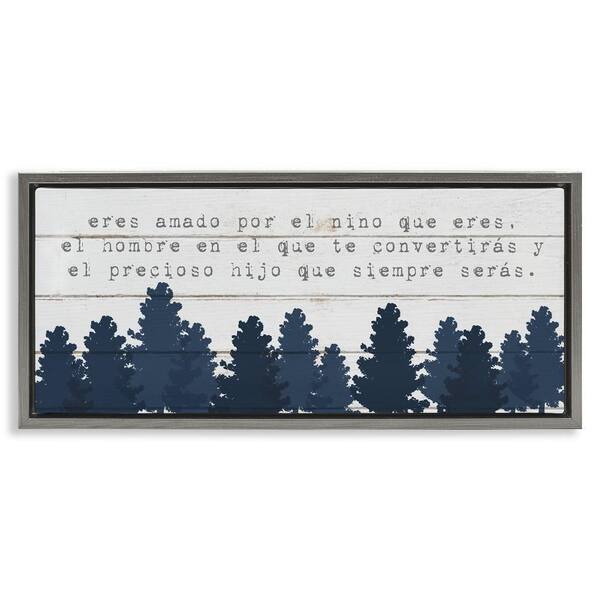 Stupell Industries Sweet Boy Blue Trees by Lil' Rue Gray Floater Frame Typography Graphic Art Print 11 in. x 25 in.