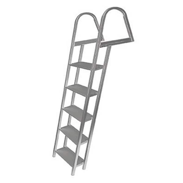 Tommy Docks 5-Step 18-in. Wide Aluminum Angled Boat Dock Ladder with Mounting Hardware for Seawalls and Stationary Dock Systems