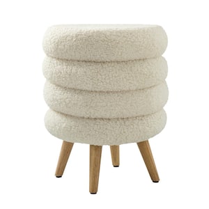 Cesilio 15.7 in. Wide Ivory Sherpa Ottoman with Wood Legs