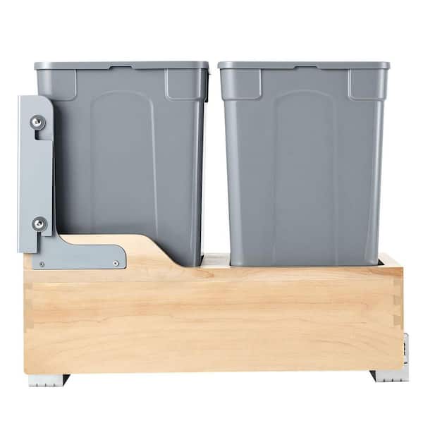 Wood Pullout Trash Can 35 qt. x2 for Kitchen Cabinet, Under Sink Bin w/ Soft-Close Slides & Door Kit, Under Mount Design