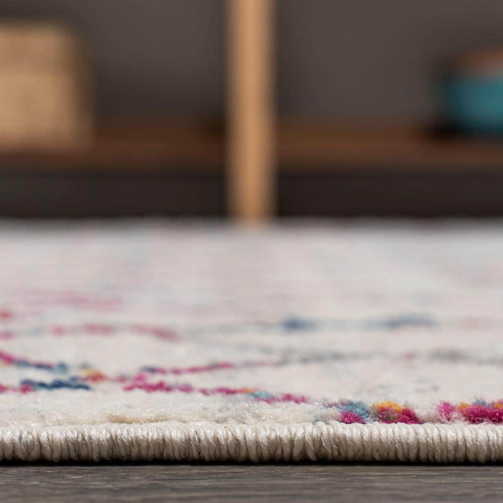 Ivory and Multicolor Synthetic Rectangular Trellis Area Rug, 3 ft. x 5 ft.