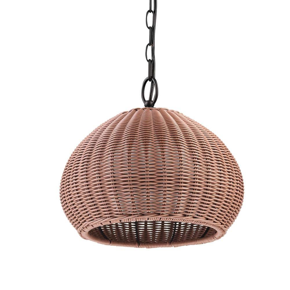 Bronze Rattan Shade Indoor/Outdoor Pendant Light