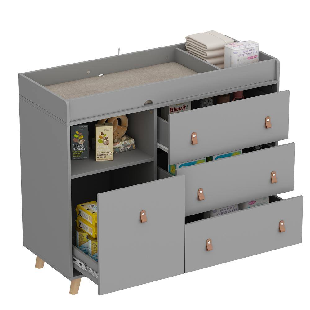 WIAWG Gray 4Drawers 44.9 in. Width Changing Table, Kids Dresser