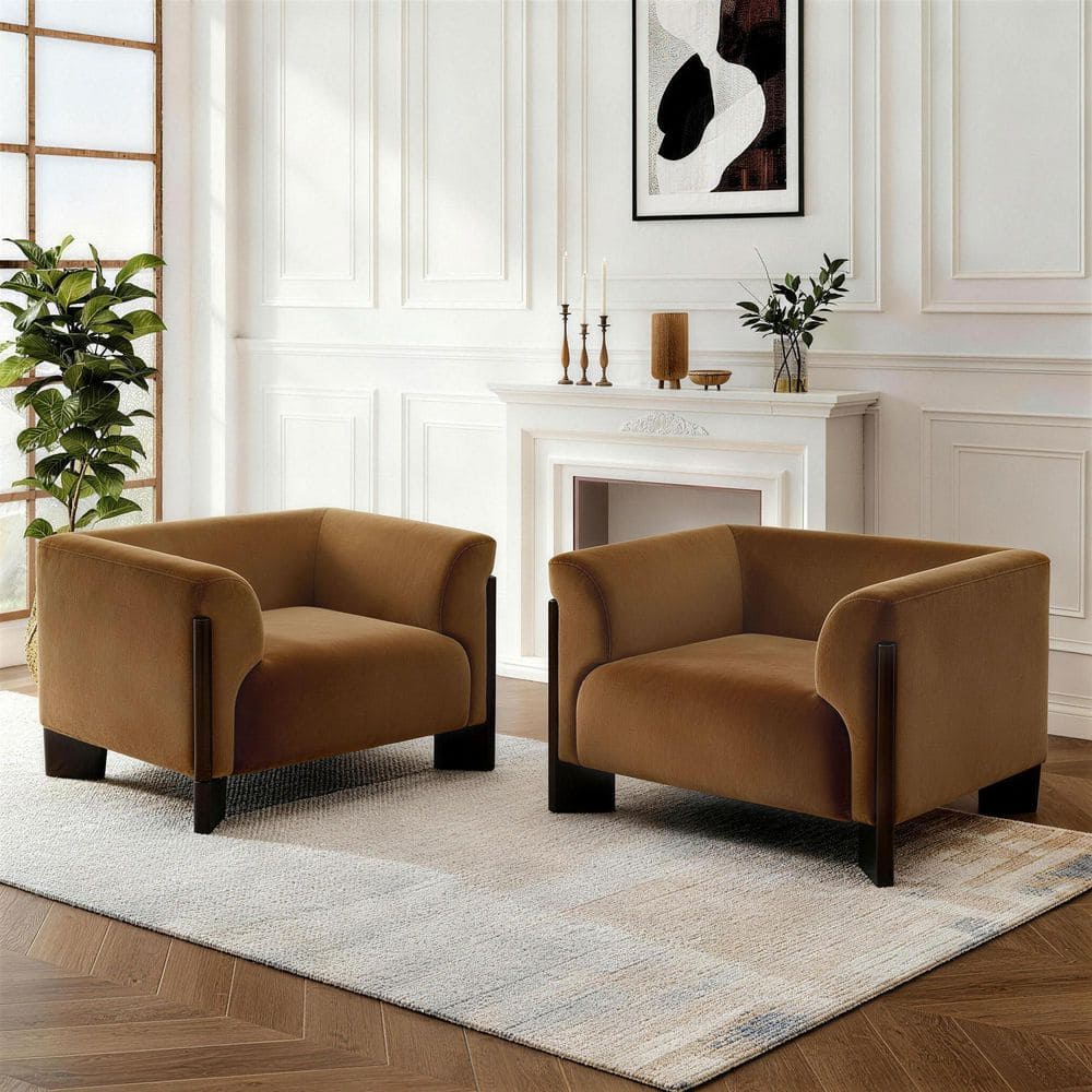 Minimalist Orange Velvet Accent Arm Chair With Solid Wood Leg (Set of 2) price history on PriceWatchPro