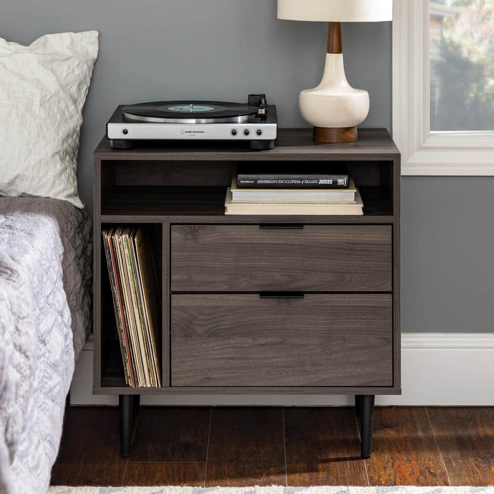 Walker Edison Furniture Company Modern Slate Grey 2-Drawer 25 in. W  Nightstand HD8184 - The Home Depot