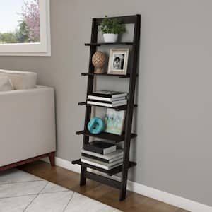 50 in. Black Wooden 5-Shelf Leaning Ladder Bookcase with 5-Tiers