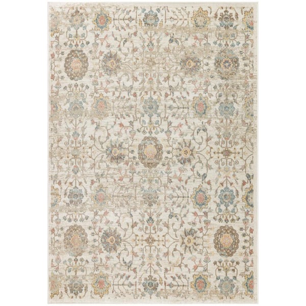 Nourison Washable Decor Beige 9 ft. x 12 ft. Medallion Traditional Area Rug