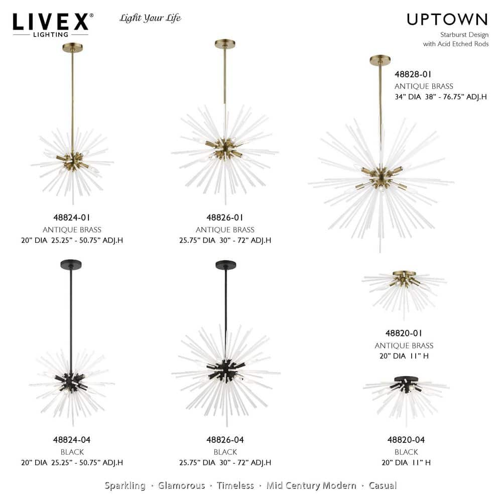 Uptown Elegance 4-Light Black Brass Flush Mount with Acid Etched Rods