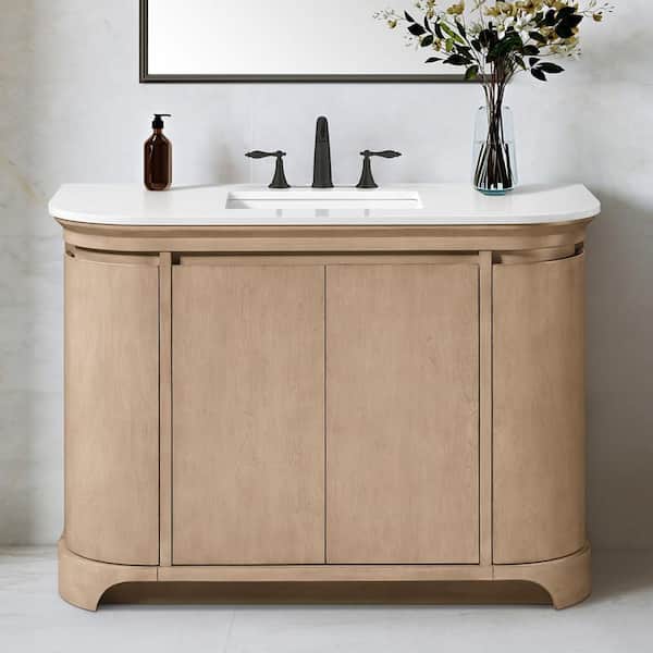 Dain 48 in. Single Sink Freestanding Sahara Birch Bath Vanity with White Engineered Stone Top