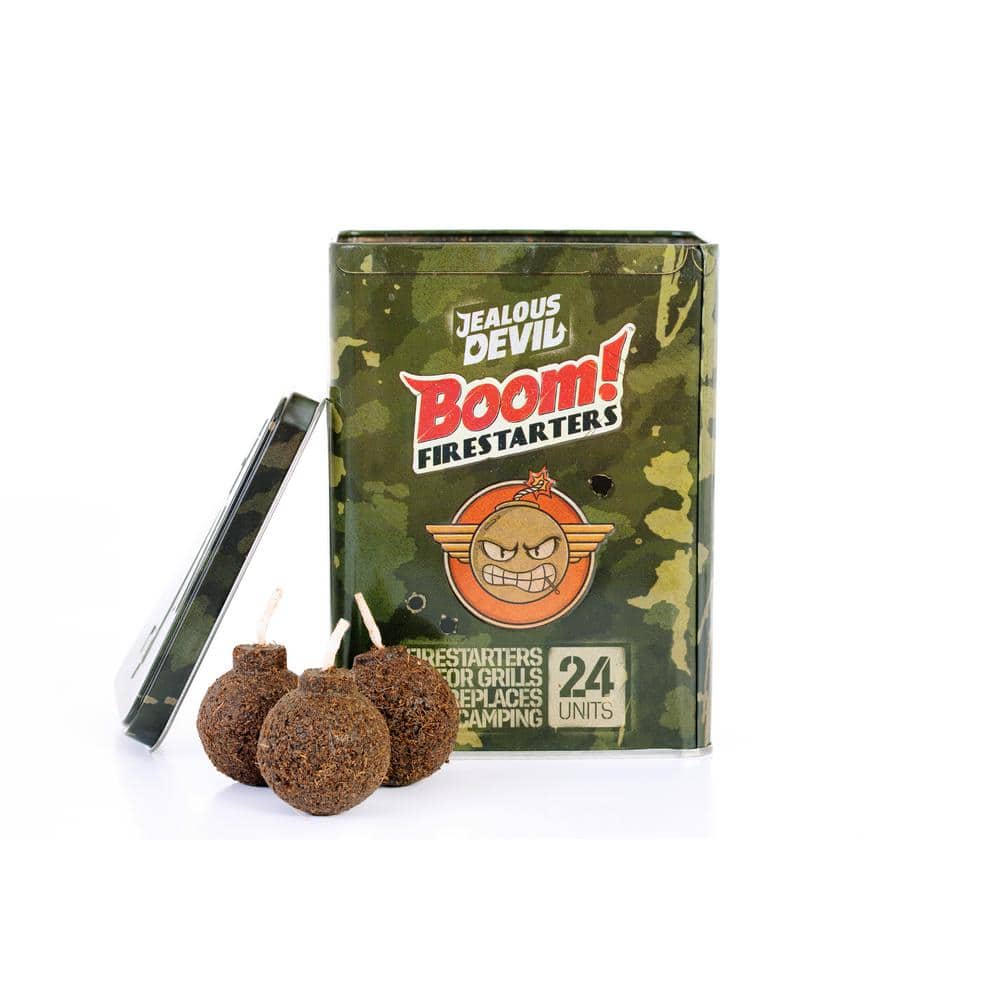 JEALOUS DEVIL Boom, Firestarters 24 Pack - 100% Natural, Waterproof, 20 Min Long Burn Organic Charcoal Firestarters