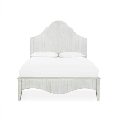 Scroll Headboard Wash King Panel Bed, Whitewash Queen Panel Bed