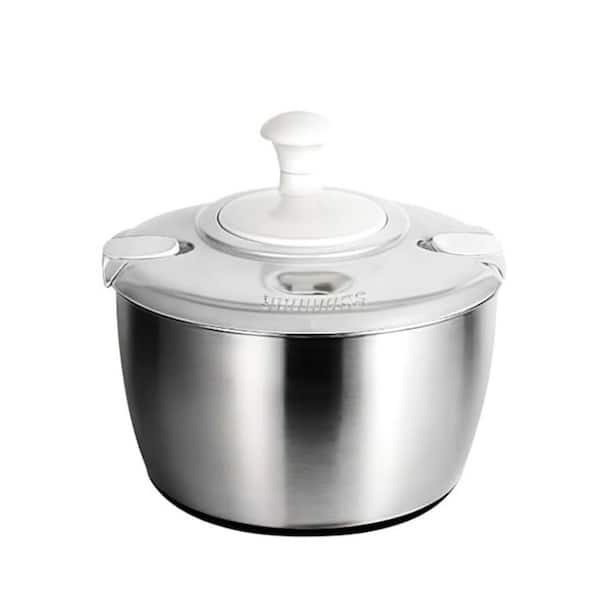 6L Stainless Steel Salad Spinner with PP Lid and Non-Slip Base, Large Fruit Washer, Vegetable Dryer, Dishwasher Safe
