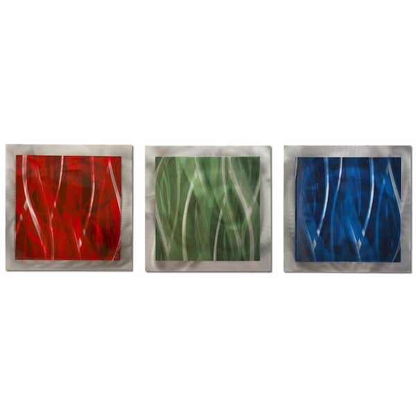 Filament Design Brevium 12 in. x 38 in. Red, Green and Blue Essence Metal Wall Art (Set of 3)