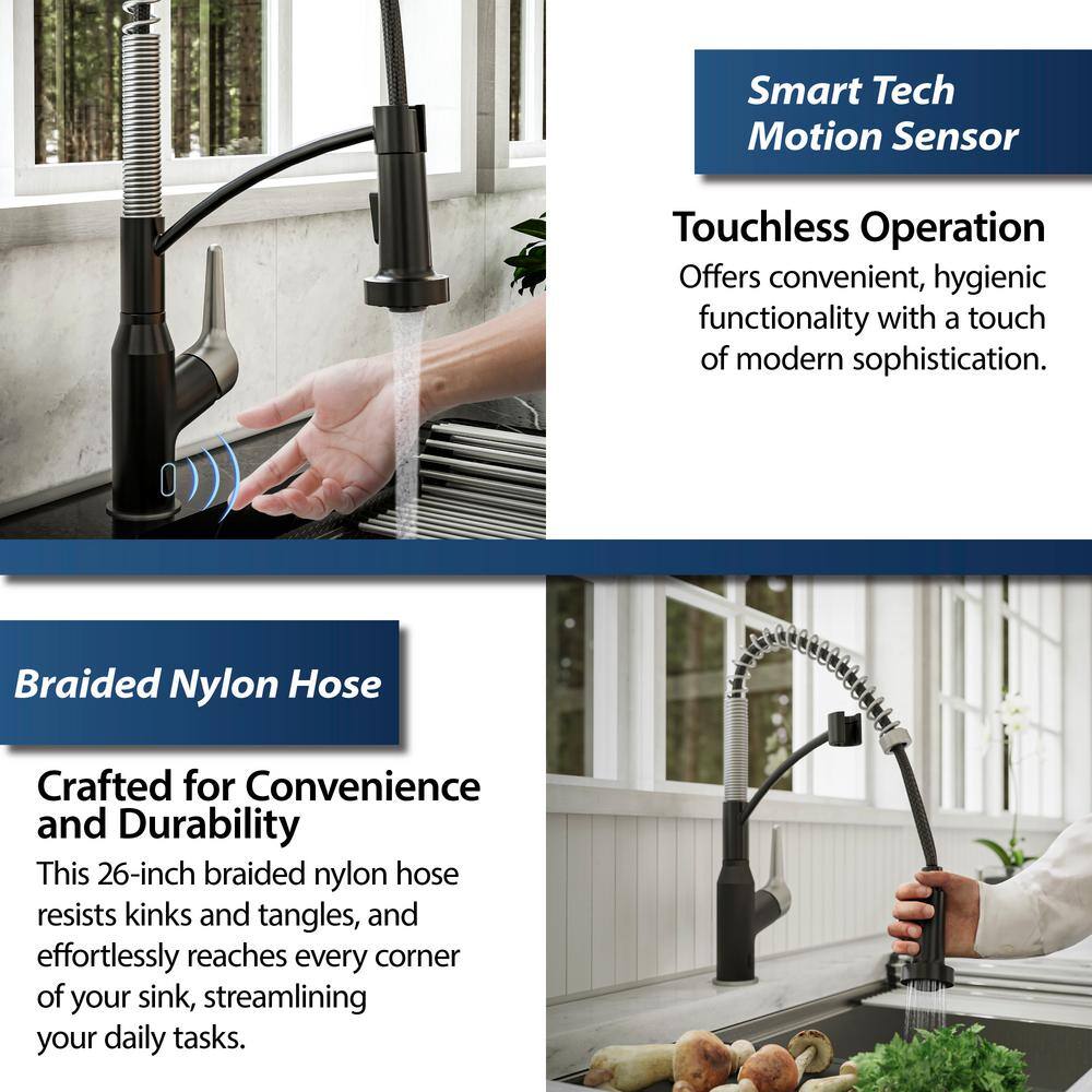 Matte Black and Stainless Steel Pull-Down Kitchen Faucet with Spray
