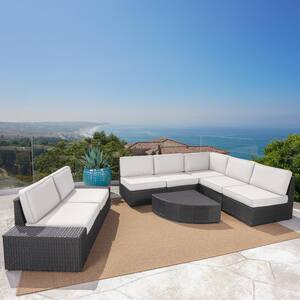 8-Piece Wicker Patio Sectional Seating Set with White Cushions