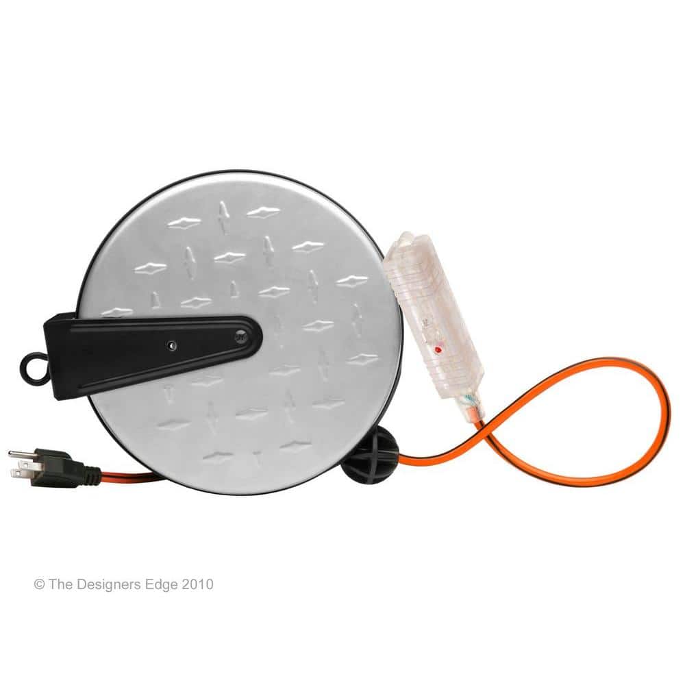 30-Foot Chrome Metal Extension Cord Reel with LED Light