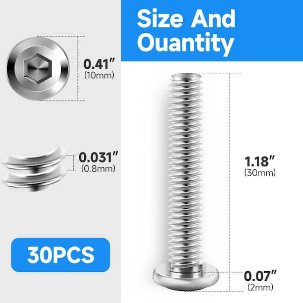 M5 x 30 mm Stainless Steel Hex Button Head Socket Screw (30-Pack)