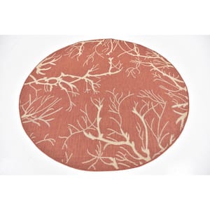 Outdoor Branch Terracotta 6' 0 x 6' 0 Round Rug