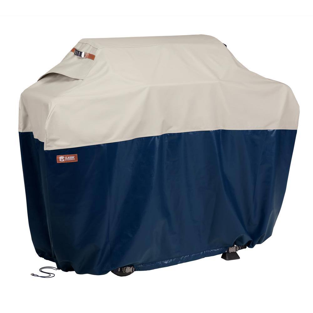 Classic Accessories Mainland 58 in. L x 24 in. W x 48 in. H Fog/Navy BBQ Grill Cover 56067