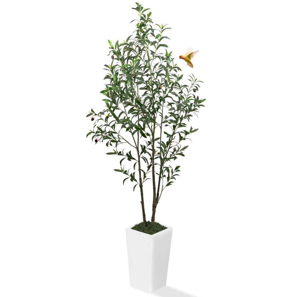 6 ft. Artificial Tall Silk Olive Tree white Plastic Pot, Potted Planter Fak