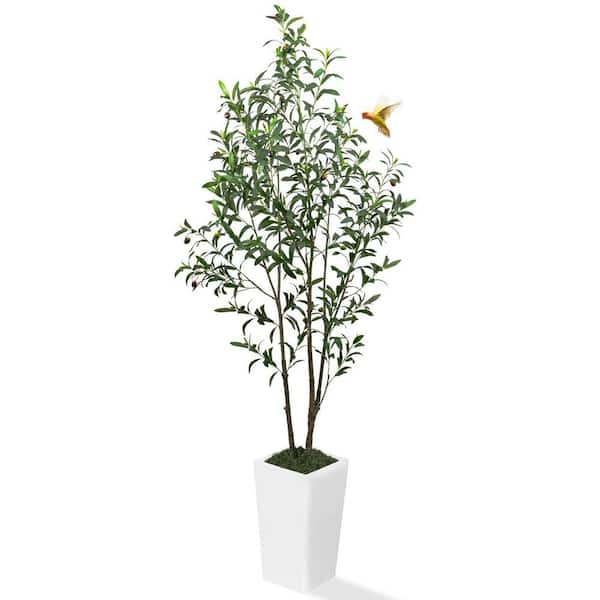 Unbranded 6 ft. Artificial Tall Silk Olive Tree white Plastic Pot, Potted Planter Fake Faux Plants Indoor with Lifelike Branches