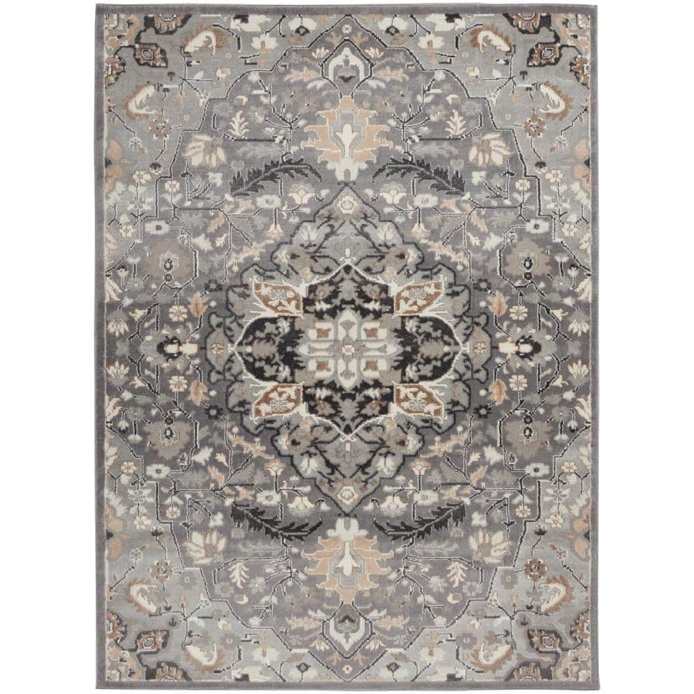 Nourison Elation Floral Medallion Indoor Rug Grey 6' x 9'