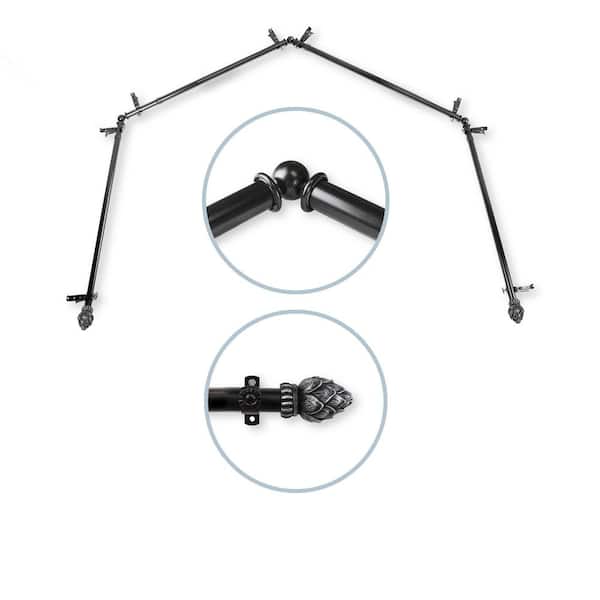 Rod Desyne Bud 4-Sided 13/16 in. Dia Bay Window Single Curtain Rod in Black