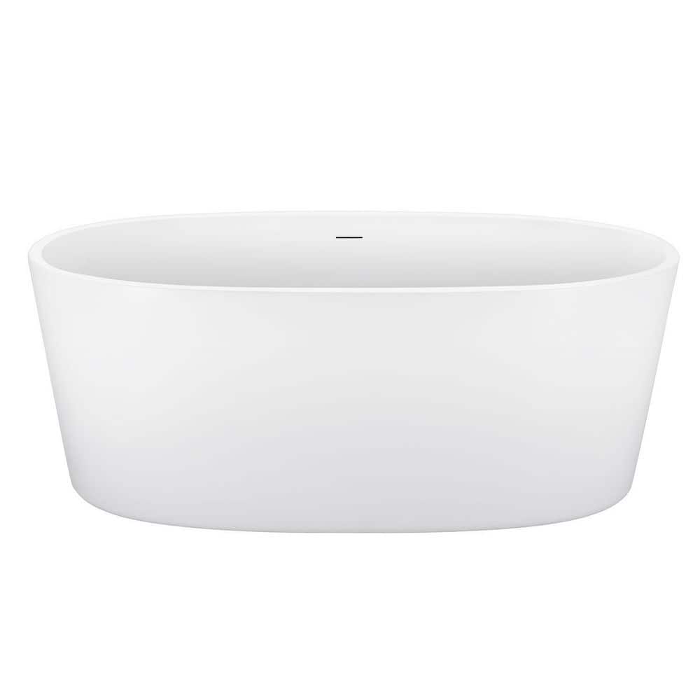 63 in. Acrylic Oval Flatbottom Freestanding Soaking Bathtub in Glossy White