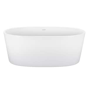 63 in. Acrylic Oval Flatbottom Freestanding Soaking Bathtub in Glossy White Overflow and Drain