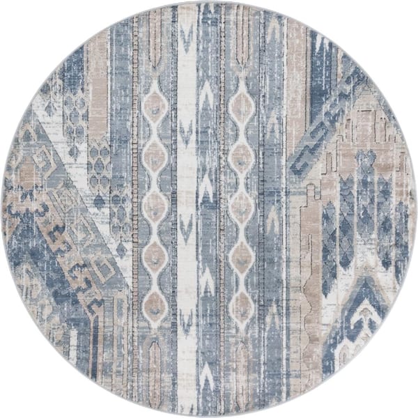 Unique Loom Portland Orford Navy/Tan 5 ft. x 5 ft. Round Area Rug