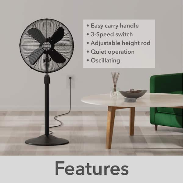 3-Speed 48-Watt 16-In. Oscillating Stand Fan with Remote (Black