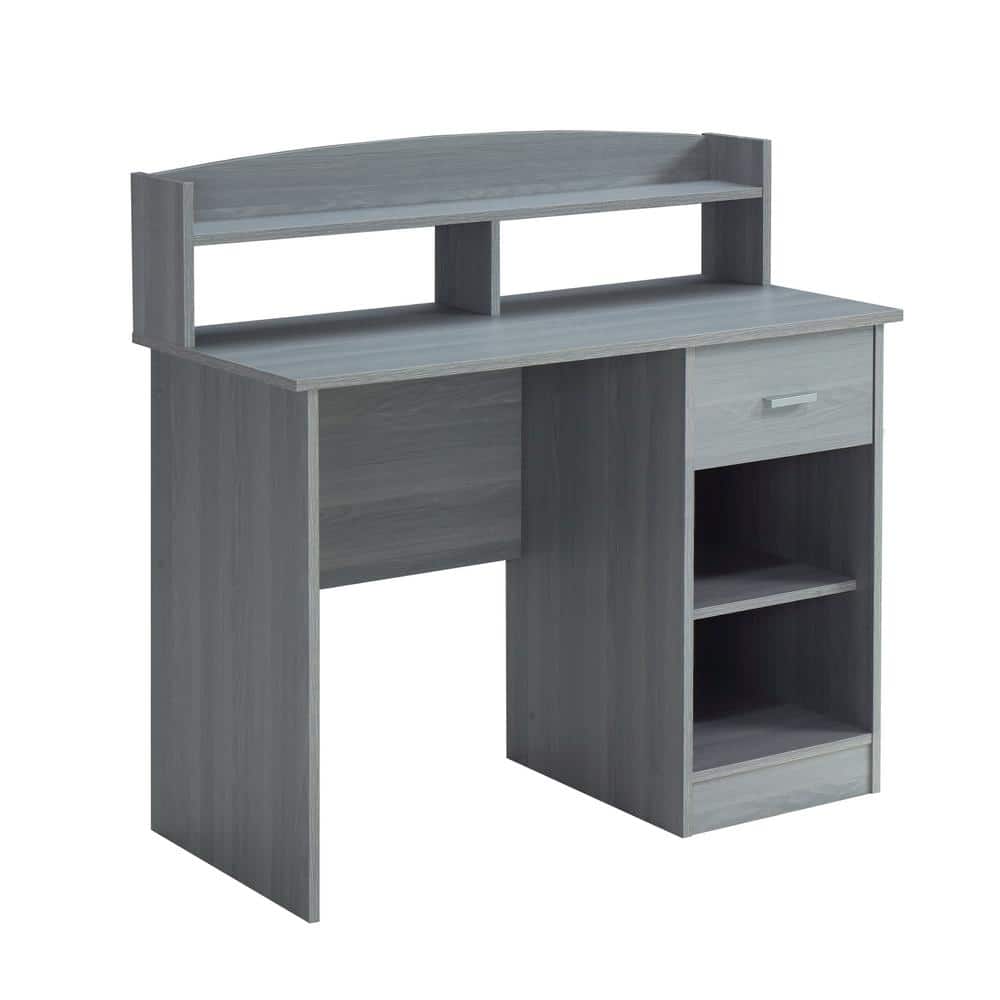 Modern Gray Heavy-duty MDF Office Desk with Hutch and Drawer
