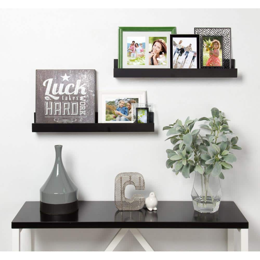 Sleek Black 24" Modern Floating Wall Shelf Set - 2 Pack